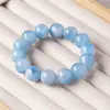 Pulsera de aguamarina natural con cuentas redondas, pulsera de aguamarina cuenco del tesoro azul y blanco, joyería de piedras preciosas azules venta al por mayor de fábrica
