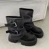 Botas Chelsea Markin pretas estilo britânico retrô com salto grosso para mulheres, nova coleção de outono 2026, botinhas que emagrecem e aumentam a altura