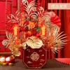 Decoraciones de Año Nuevo, Cubo de la Fortuna Floral de Terciopelo para Nochevieja, Cubo de Abrazos de Frutas Rojas Terminado, Decoración del Festival de Primavera, Arreglo para Inauguración de Casa Nueva