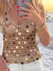 Cobertura artesanal de crochê com lantejoulas, europeia e americana, para usar sobre a roupa, camisola vazada, regata para férias na praia, top feminino