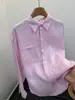 Camisa de Lino Rosa Boluo para Mujer, Solapa Suelta Manga Larga Estilo Perezoso Versátil, Estilo Popular de Primavera y Verano