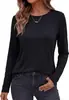Camiseta Básica Feminina de Manga Longa com Gola Redonda, Estilo Simples, Seda Leite Elástica Slim Fit Camada Interna Base, Versátil para Primavera e Outono, Cor Lisa