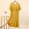 Pijama de Verano de Modal con Retazos, Cuello Redondo, Manga Corta, para Mujer, Nuevo, Holgado, Tallas Grandes, Vestido para Casa