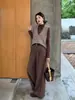 Pantalones Casuales Rectos de Pierna Ancha Adelgazantes de Cintura Alta Elegantes para Mujer Xiu Xixi 2026 Otoño Algodón Tencel K82252