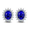 Brincos de Girassol Caibao Cravejados de Diamantes, Luxuosos e Modernos, Totalmente Cravejados com Safiras Azuis e Verdes Sintéticas, Usando Brincos de Princesa