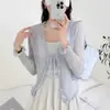 Cárdigan de Punto Fino de Lino de Bambú Manga Larga Verano 2025 Exterior Corto Camisa Fresca Chal Protector Solar Top de Moda para Mujer