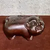Adornos de Cerdo de la Suerte Tallados en Madera de Ébano, Par de Cerdos Macho y Hembra de Madera Maciza del Doceavo Signo del Zodíaco, Artesanías de Cerdo Murciélago de Madera para Regalar
