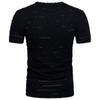 2024 talla europea verano nuevo moda casual para hombre camiseta de manga corta comercio exterior personalidad rasgada cuello en V camiseta de manga corta hombre