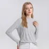 Camisa Base de Gola Alta em Malha de Seda Dupla Camada Huaye para Mulheres, Cor Sólida Outono e Inverno, Top Camiseta de Manga Longa 100% Seda de Amora