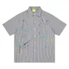 Camisa de Manga Corta de Moda Original Estilo Graffiti Americano Color Salpicadura de Tinta Bordado de Puntos para Hombre, Camisa a Cuadros con Diseño de Nicho Moderno
