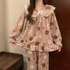 Pijama de Vellón Coral para Mujer Invierno Grueso Ropa Exterior Lindo Franela Ropa para el Hogar Traje Cárdigan Largo Holgado a la Moda