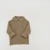 Suéter Versátil Básico Infantil Outono e Inverno, Blusa de Tricô Estilosa Estilo Coreano com Gola Reversível para Bebês, Peça de Baixo Cor Sólida