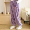 Pantalones de Pijama de Coral Fleece para Mujer Talla Grande, Otoño e Invierno, Talla Grande, Corte Holgado, Estilo Jogger, Forro Polar, Cálido, Talla Grande