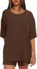 Amazon Conjunto Transfronterizo Europeo y Americano para Mujer de Color Sólido Casual Holgado Cuello Redondo Manga Corta Tops Shorts Conjunto de Dos Piezas para Mujer
