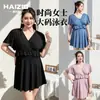 Traje de baño de una pieza estilo falda para mujer talla grande, moderno, conservador, para mujeres con curvas, que oculta el abdomen, adelgazante, de corte holgado, traje de baño extragrande