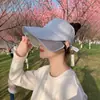 Novo Chapéu Viseira de Proteção Solar de Verão para Mulheres, Chapéu de Sol de Aba Larga que Pode Ser Amarrado em um Rabo de Cavalo Alto, Secagem Rápida, Respirável, com Bordado de Letras