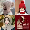 Novedad de Invierno para Mujer con Forro de Terciopelo, Gorro de Lana con Protección para las Orejas, Gorro Cálido de Protección contra el Frío, Bufanda Integrada, Gorro de Punto que Hace que la Cara Parezca Más Pequeña