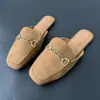 2026 Hebilla de Metal Puntera Abierta Medias Zapatillas Mocasines de Punta Cuadrada para Mujer 36,37