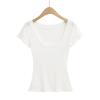 Florzinha Branca Sexy e Pura! Alta Transparência Estilo Preguiçoso Desejo Puro Cor Pura Top Camiseta de Manga Curta Feminina Modeladora de Cintura