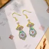 Pendientes de Plata 925 con Aguja Dorada Esmalte Azul Tradicional, Tachuelas con Forma de Jarrón, Pendientes de Gancho Estilo Chino Personalidad Temperamento Hanfu para Mujer