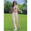 Moda de Verano 2025 Reductor de Edad de Alta Gama Casual Top con Capucha Color Albaricoque Pantalones de Pierna Ancha Conjunto de Dos Piezas para Mujer