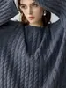 Suéter Pulóver de Punto Grueso Simple con Trenzas Tridimensionales de Cuello Redondo 100% Cachemir Europeo y Americano Otoño e Invierno para Mujer Talla Grande