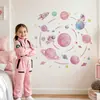 Brup Pegatinas de Pared Planeta Espacial Girly Estilo Acuarela Planeta Rosa y Morado Astronauta Pegatinas para Habitación Infantil Br5453H