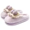 Pantuflas de Algodón con Lazo para Mujer Otoño/Invierno 2026 Nuevo Estilo para Interiores del Hogar Felpa Plus Espesor Cálido Suela Gruesa Pantuflas de Felpa