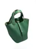 Bolsa de mão tipo cesta de legumes toda feita à mão em couro togo de primeira camada de couro bovino de alta qualidade, bolsa tipo balde curinga, bolsa feminina, atacado de fábrica