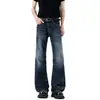 Jeans estilo retro americano com tachas decorativas, acabamento desgastado, unissex, coleção de outono, azul lavado, skinny perna reta, levemente flare