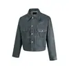 Ropa Vintage Yidao 2026 Otoño Nuevo Verde Lago Denim Crudo Denim Lavado Chaqueta de Mezclilla Estilo Americano Hombres Costura Abrigo Corto
