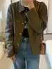 Foto Real de Primavera Cedo e Outono Novo Estilo Coreano Ins Elegante Simples e Versátil Cor Pura Manga Longa Jaqueta de Couro Roupa Feminina 2 Cores