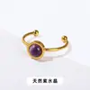 Anillo de Piedra Natural Giratorio Estilo Europeo Acero de Titanio Chapado en Oro Banda Ajustable Cristal de Color Piedra Anillo para Mujer Joyería al por Mayor