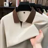 Camisa polo de algodão com trama canelada e gola de gaivota para homens, nova coleção outono 2026, cor sólida, respirável, casual, manga longa para homens