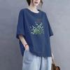 Gordo mm Talla Grande Algodón Cuello Redondo Camiseta de Manga Corta para Madre Verano para Mujer Holgada Casual Moda Estampada Efecto Adelgazante Top