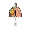 Porta-crachá retrátil com tema de coração, órgãos e cérebro transfronteiriço, porta-crachá de acrílico plano, fivela retrátil para enfermeiro