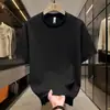 Camiseta de Verão Seersucker de Alta Qualidade com Textura, Gola Redonda, Manga Curta para Homens, Top Fino Slim-Fit, Camiseta da Moda com Manga Meia-Manga