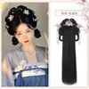 Peluca Hanfu con Diadema Integrada, Peinado Recogido Estilo Antiguo, Base de Peluca Tradicional para Peinado Hanfu de la Dinastía Ming