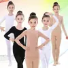 Camiseta base de baile color de piel para niños Otoño e Invierno Blanca Invisible Leggings Ropa de práctica Performance infantil