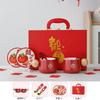 Taza de cerámica de boda para pareja, traje de taza de boda para pareja, taza de café roja feliz con cuchara para acompañar la boda