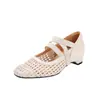 Zapatos Mary Jane de Verano Tejidos Huecos Estilo Hada Francesa Estilo Nuevo 2026 para Mujer con Correas Cruzadas Elásticas y Boca Baja