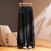 Pantalones de pierna ancha de imitación de dos piezas para mujer, adelgazantes, con dobladillo de volantes, estilo otoño, elegantes, de cintura alta, casual, corte curvo, pantalones de traje tipo globo