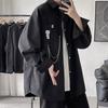 Hong Kong Estilo Camisa de manga comprida Outono Masculino ins Duplex Bonito Camisa Solta Moda Marca Hip-hop Casual Design Sense Jaqueta de Rua Frito