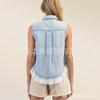 Explosões de Primavera e Verão Europeias e Americanas Transfronteiriças TK Camisa Feminina Lavada Costura de Renda Colete Jeans Camisa Lisa Sem Mangas