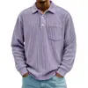 Camisa de veludo cotelê de cor sólida listrada com gola de lapela europeia e americana transfronteiriça para homens, camiseta casual esportiva retrô abotoada para homens