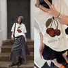 DestaqueVocê Usou 26 Novo Estilo Primavera/Verão Sensação de Pele Algodão Linho Lavagem com Enzimas de Ar Camiseta de Manga Curta com Estampa de Cereja