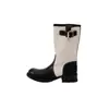 Botas de montar para mujer estilo británico color uva, patchwork de piel suave, efecto adelgazante, con hebilla de cinturón, tacón grueso, botines vintage, botas de media pantorrilla