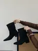 Botas vaqueras de gamuza para mujer, estilo retro, tacón grueso, altura hasta la pantorrilla, de tacón alto, efecto adelgazante y con diseño fruncido