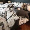 Juego de cuatro piezas de algodón cepillado engrosado estilo vintage, juego de cuatro piezas de algodón puro estilo francés con sábana bajera, ropa de cama de alta gama de Nantong