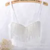 Sujetador de Danza del Vientre Ropa Exterior Hueso de Pescado Tirante Cadena de Cuentas Borla Correa Almohadilla en el Pecho Chaleco Crop Top Chica Picante